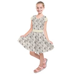 Light Beige Music Notes Treble Clef Kids  Short Sleeve Dress by CoolDesigns