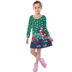 Green Shopping Santa Kids Long Sleeve Velvet Dress by CoolDesigns