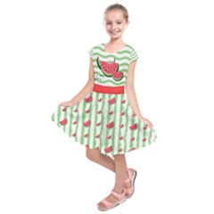 Pale Green Watermelon Prints Kids  Short Sleeve Dress by CoolDesigns