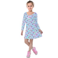 Rainbow Unicorn Seamless Kids  Long Sleeve Velvet Dress by CoolDesigns