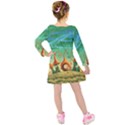 Sea Green & Orange Gnome Houses & Northern Lights Kids Kids  Long Sleeve Velvet Dress View2