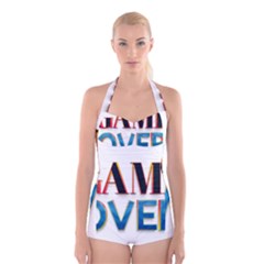 Game Over Text Design  Boyleg Halter Swimsuit  by 7223056