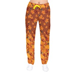 Orange Fall Autumn Leafs With Pumpkins Women Velvet Drawstring Pants by CoolDesigns