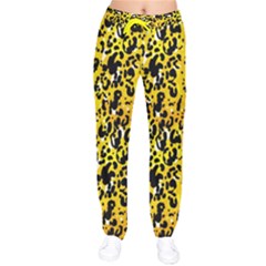 Paint Yellow Leopard Print Stretchy Women Velvet Drawstring Pants by CoolDesigns