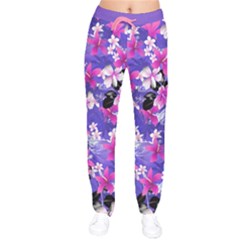 Hawaiian Hibiscus Medium Purple Palm Leaves Velvet Drawstring Pants by CoolDesigns