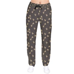 Dark Gray Pattern Of The Bee On Honeycombs Women Velvet Drawstring Pants  by CoolDesigns