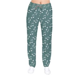 Green Music Elements Notes Gray Pattern Velvet Drawstring Pants by CoolDesigns