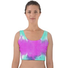 Aqua & Pink Tie Dye Velvet Crop Top by CoolDesigns