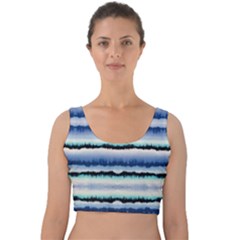 Blue & Black Strips Tie Dye Velvet Crop Top by CoolDesigns