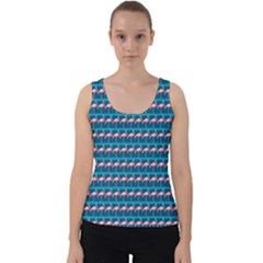 Dark Steel Blue Elegance Pattern Pink Flamingo Velvet Tank Top by CoolDesigns