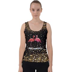 Starry Black Sparkle Flamingo Velvet Tank Top by CoolDesigns