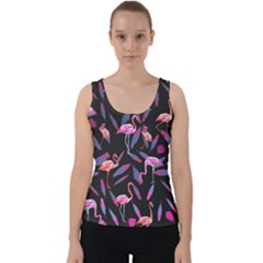 Flamingo Birds Feather Gray Black Stretch Velvet Tank Top by CoolDesigns