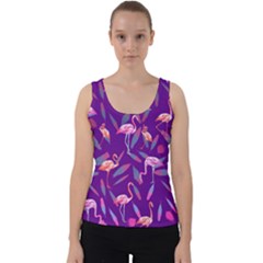 Flamingo Birds Feather Blue Violet Stretch Velvet Tank Top   by CoolDesigns