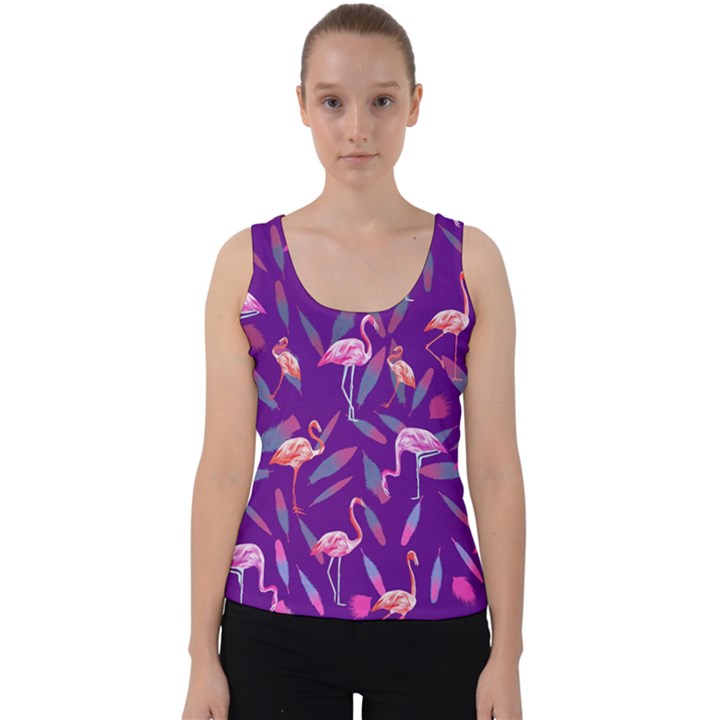 Flamingo Birds Feather Blue Violet Stretch Velvet Tank Top  