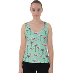 Hand Draw Tropical Flamingos Aquamarine Velvet Tank Top by CoolDesigns