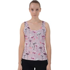 Hand Draw Tropical Flamingos Plum Sketch Velvet Tank Top by CoolDesigns