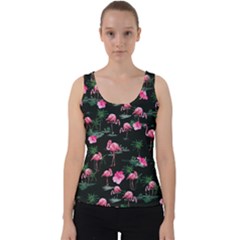 Flamingo Birds Black Summer Hot Tropical Velvet Tank Top by CoolDesigns