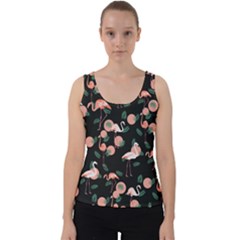 Tropical Flamingos Dark Gray & Peach Summer Velvet Tank Top by CoolDesigns