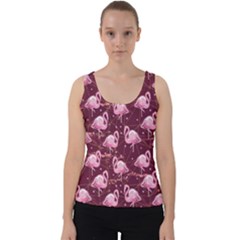 Geometric Magenta Flamingos Print Velvet Tank Top by CoolDesigns