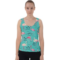 Teal Flamingo Bird Pattern Pink Velvet Tank Top by CoolDesigns