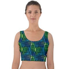 Blue Neon Laser Beams Velvet Crop Top by CoolDesigns