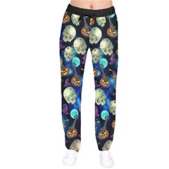 Dark Blue Cute Skulls Pattern Women Velvet Drawstring Pants by CoolDesigns