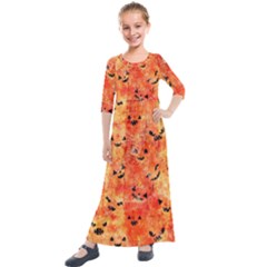 Carved Pumpkin Faces Kids  Quarter Sleeve Maxi Dress by kyorashop23