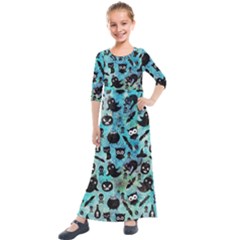 Ghosts Owls Pumpkins Kids  Quarter Sleeve Maxi Dress by kyorashop23