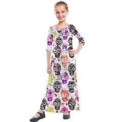 Sugar Skulls - Floral Kids  Quarter Sleeve Maxi Dress by kyorashop23