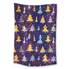 Gold And Blue Trees, Adoxali, Christmas Large Tapestry by kyorashop23