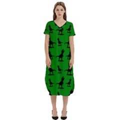 Dinos On A Green Background T-shirt Midi Dress With Pockets by ConteMonfrey