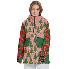 Christmas Retro Pattern Christmas Tree Snow Snowflakes Polka Dot Light Women s Pullover Zip Ski And Snowboard Waterproof Breathable Jacket by Givinglala