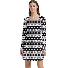 Black And White Circles Pattern Long Sleeve Velour Skater Dress by ytdream