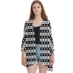 Black And White Circles Pattern Open Front 3/4 Sleeve Batwing Chiffon Cardigan Kimono by ytdream