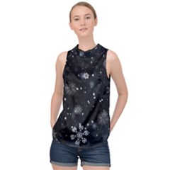 Snowflakes Snow Snowfall Snowing High Neck Satin Top by Apenda