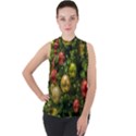 Christmas Tree Ornament Deco Mock Neck Chiffon Sleeveless Top View1