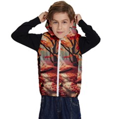 Forest Path Red Nature Kids  Stylish Hooded Puffer Vest by Bedest