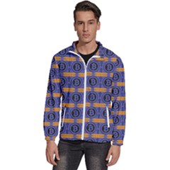 Bitcoin Logo Pattern Men s High Neck Windbreaker by ExtraAwesomeSauce