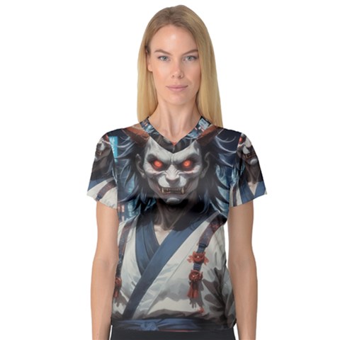 Demon Samurai V-neck Sport Mesh T-shirt by AwesomeSauce