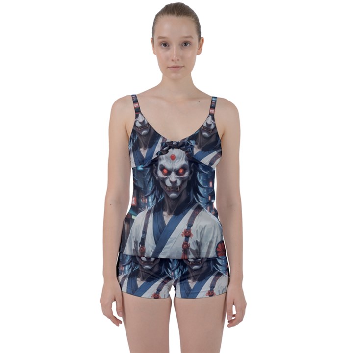 Demon Samurai Tie Front Two Piece Tankini