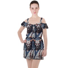 Demon Samurai Ruffle Cut Out Chiffon Playsuit by AwesomeSauce