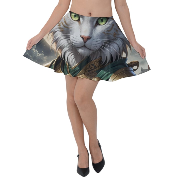 Epic Armored Cat Warrior Velvet Skater Skirt