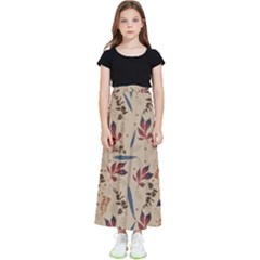 Leaves Pattern Teal Seamless Fall Kids  Flared Maxi Skirt by Posterlux