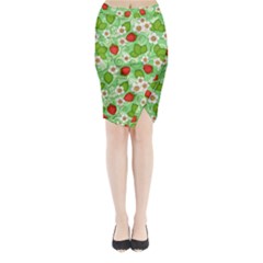 Strawberries Pattern Seamless Midi Wrap Pencil Skirt by Posterlux