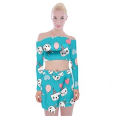 Birtay Cats Bunnies, Koteto Off Shoulder Top With Mini Skirt Set by kyorashop23