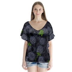 Blackberry Fruit, Fruit V-neck Flutter Sleeve Top by kyorashop23