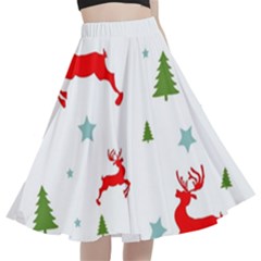 Christmas Texture, Pattern, Red, Craciun, Christmas, Snowflake, A-line Full Circle Midi Skirt With Pocket by kyorashop23