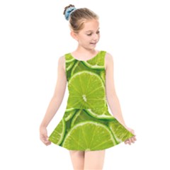 Lime Slices Close Up, Fresh, Fruit, Green Lemon Kids  Skater Dress Swimsuit by kyorashop23