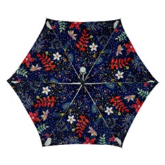 Festive Floral Pattern Christmas Blue Floral Flower Foliage Leaves Pattern Red Snow Winter Automatic Folding Umbrella With Case (small) by Maspions