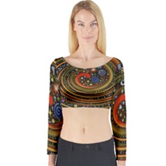 Swirl Vortex Emoji Cyclone Motion Art Long Sleeve Crop Top by Paksenen